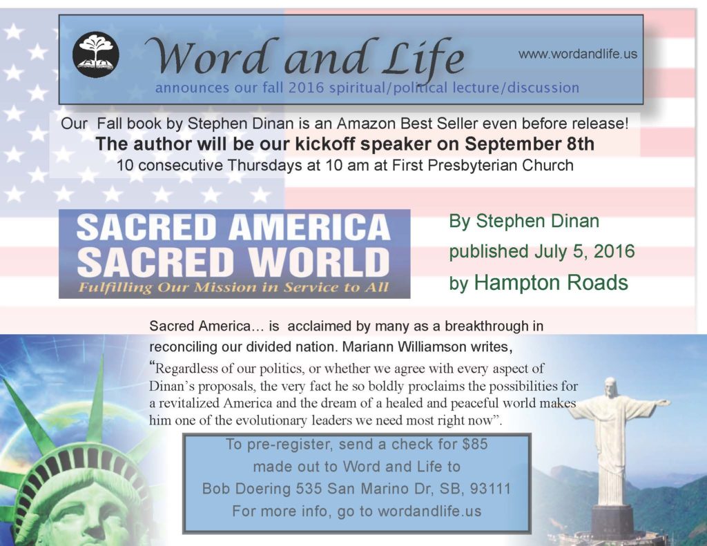 Flyer advertising Fall 2016 Word & Life program: a new book by Stephen Dinan